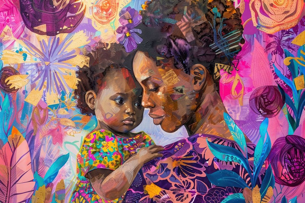 Modern black american mom painting purple adult.