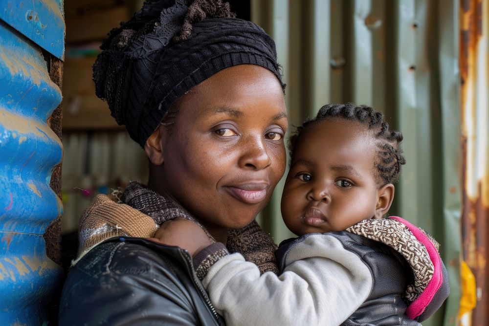Modern south african mom portrait togetherness homelessness.