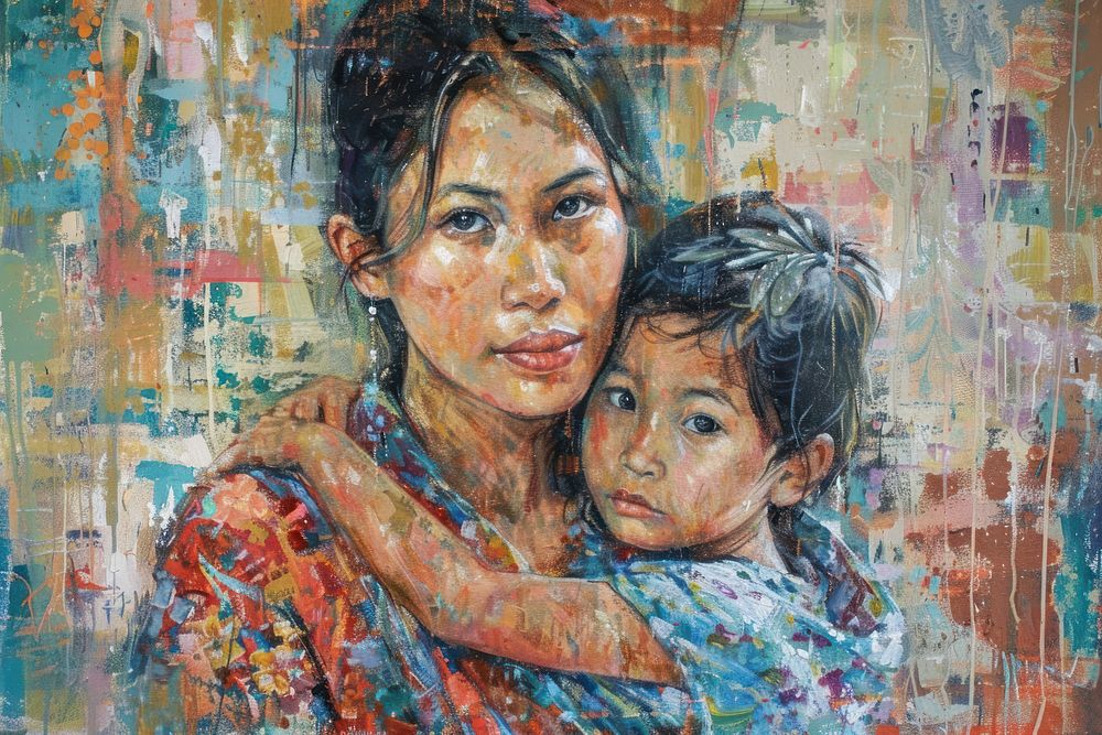 Modern Thai mother portrait painting adult.