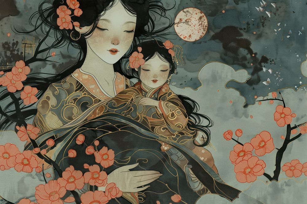 Mother asian illustration painting art representation.