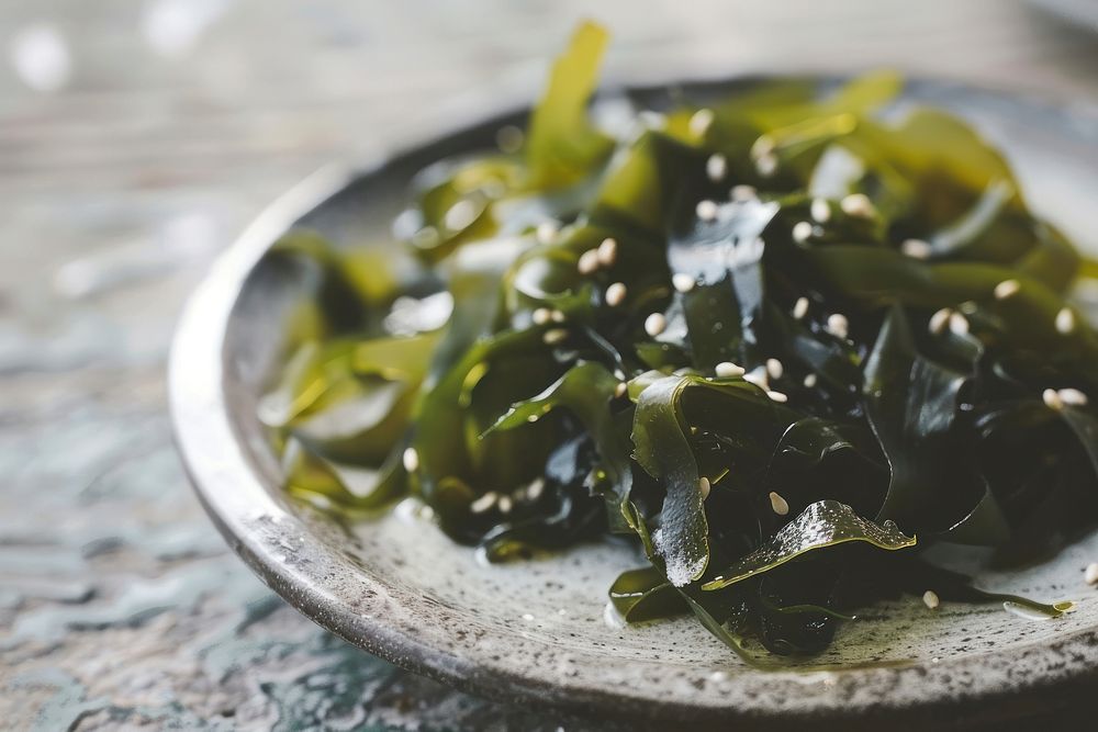 Nori seaweed on plate food vegetable freshness.