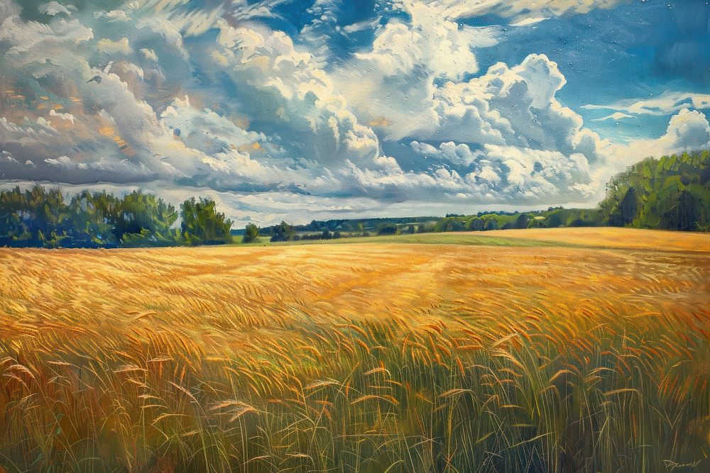 Painting of a field agriculture landscape grassland.