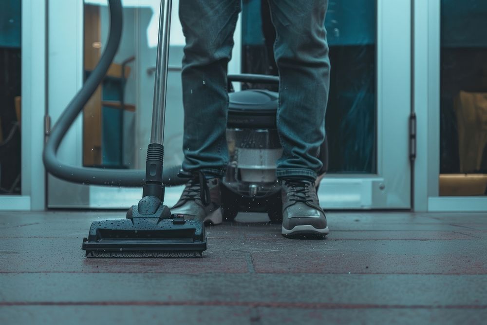 Person holding a vacumm cleaning adult architecture.