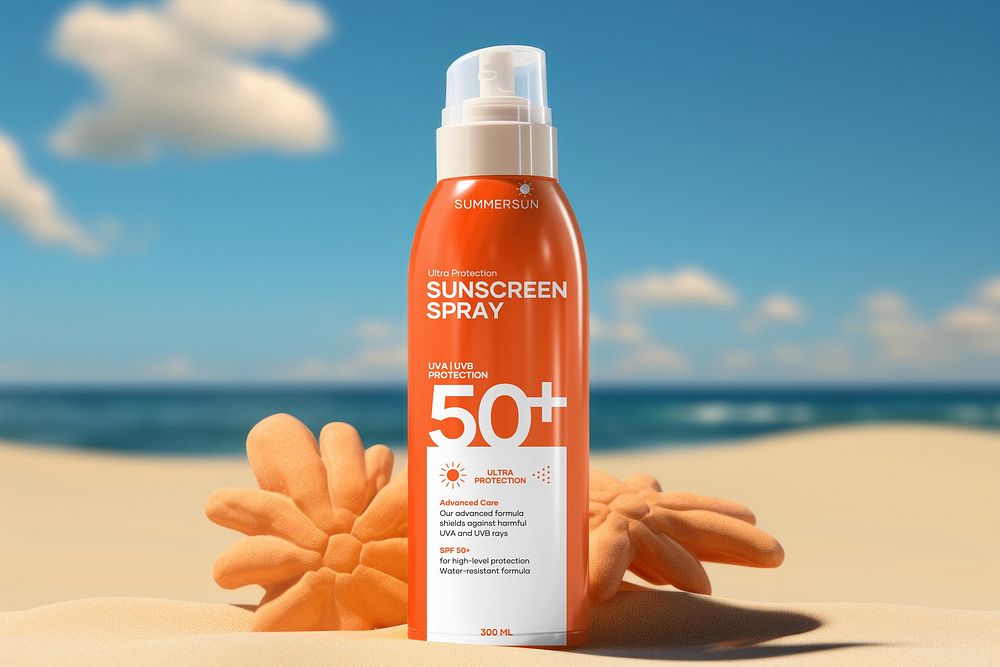 Sunscreen aerosol spray bottle mockup psd