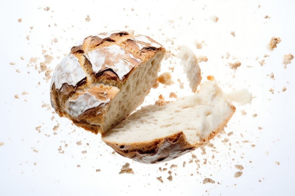 Shattered bread food white background sourdough.