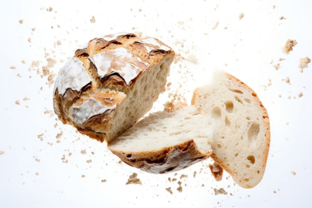 Shattered bread food white background sourdough.