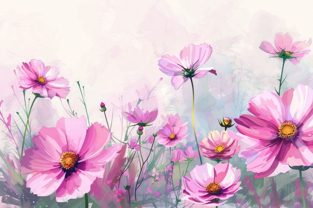 Pink flowers illustration outdoors blossom nature.