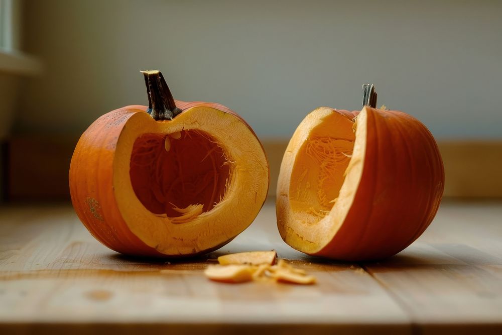 Pumpkin sliced in half halloween plant food.