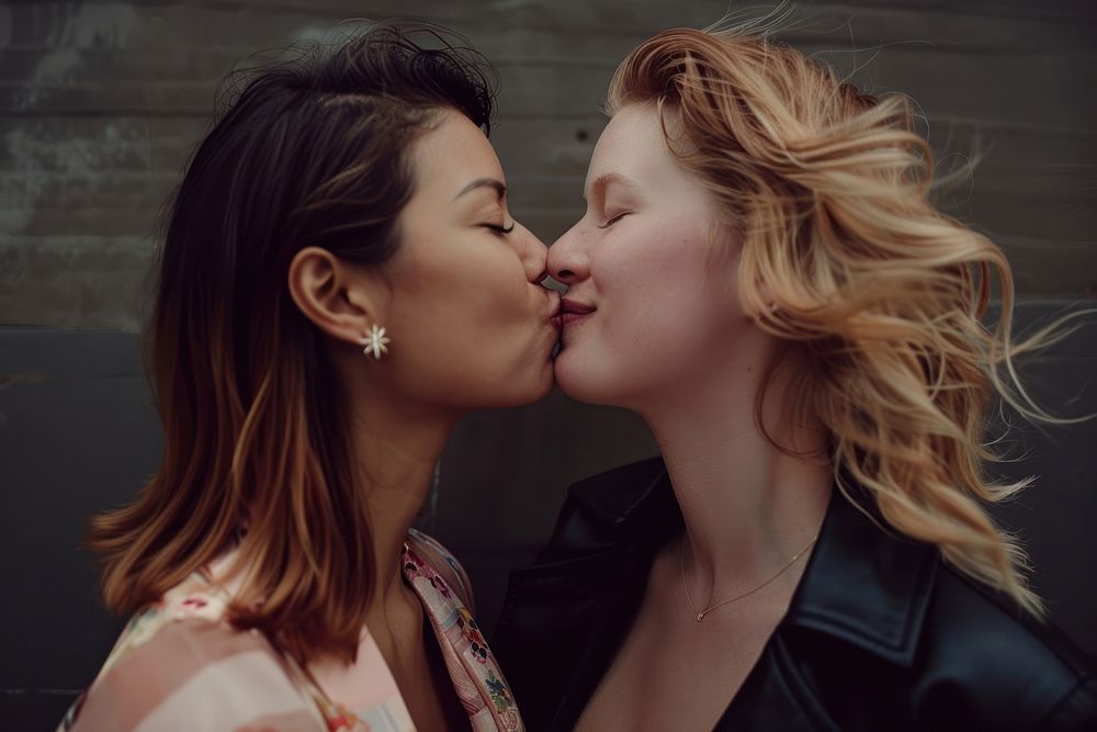 Queer couple kiss portrait kissing adult.