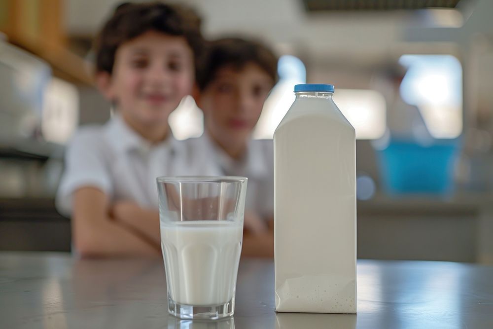 Milk carton glass table dairy.
