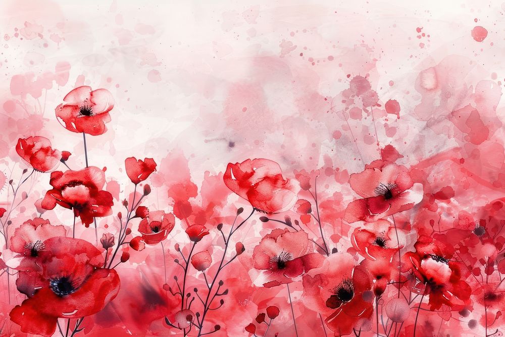 Red flowery watercolor wallpaper background backgrounds blossom nature.