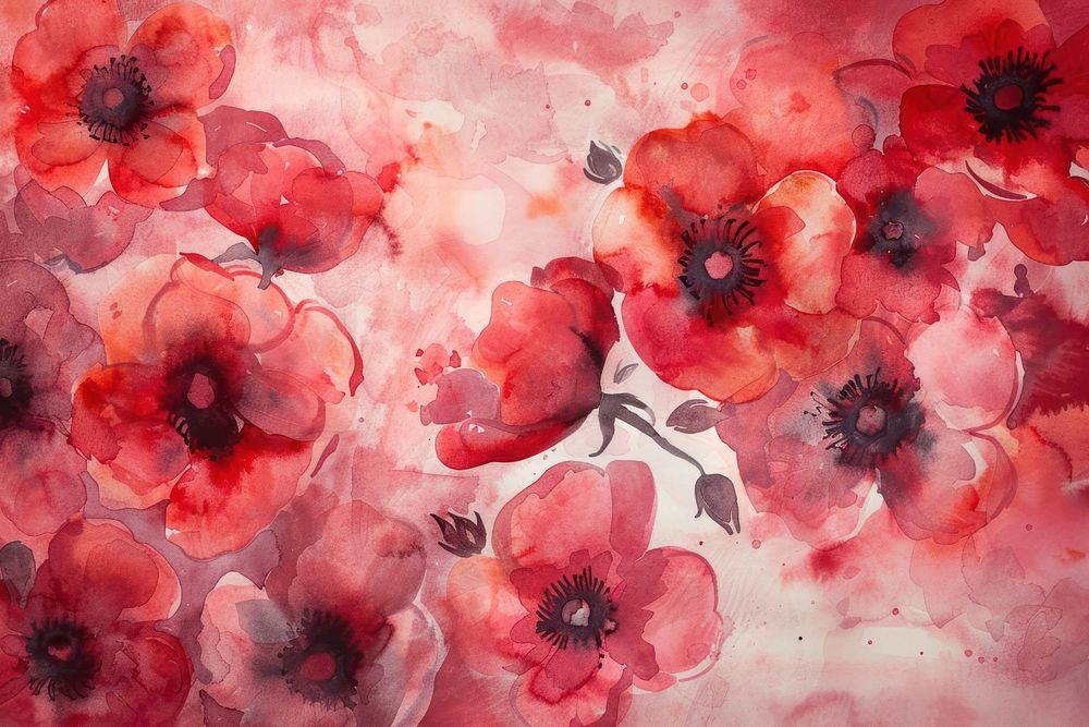 Red flowery watercolor wallpaper background backgrounds painting nature.