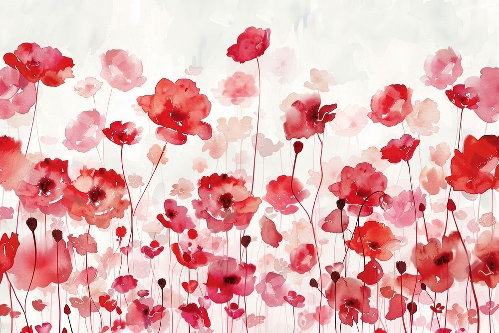 Red flowery watercolor wallpaper background backgrounds blossom nature.