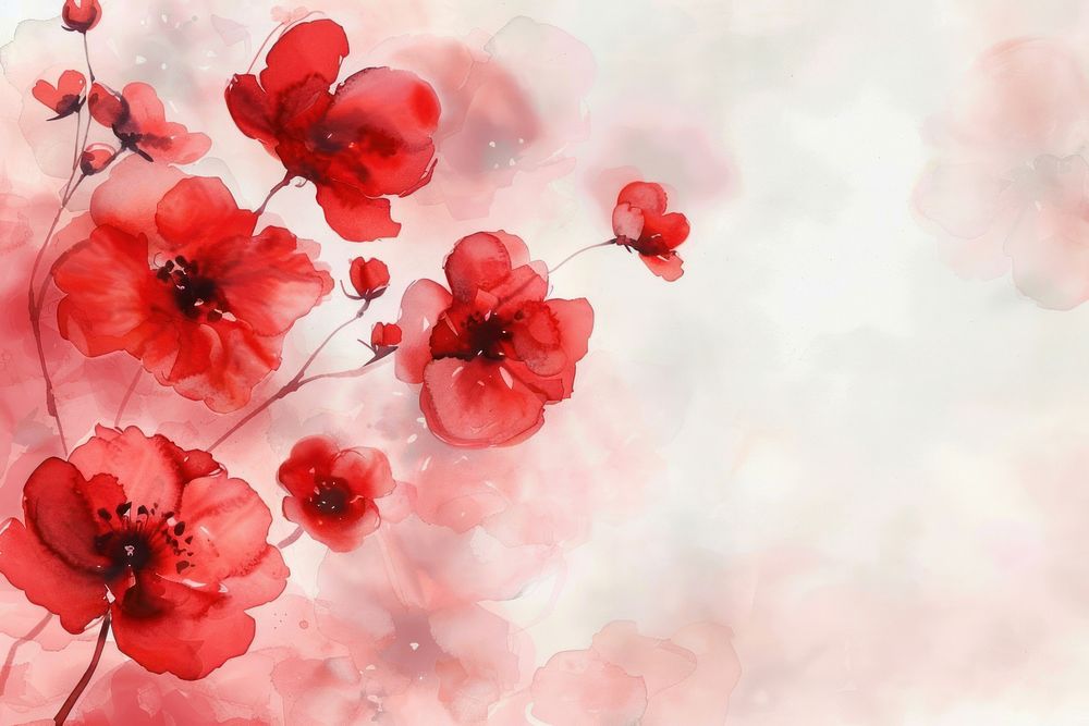 Red flowery watercolor wallpaper background backgrounds blossom nature.