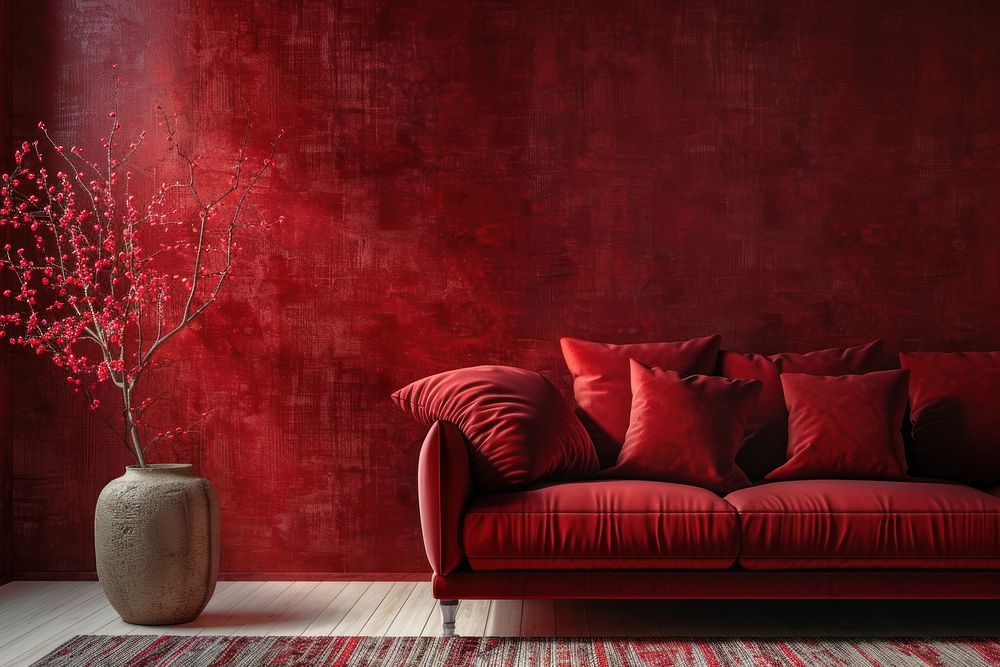 Red silk cloth wallpaper architecture furniture cushion.