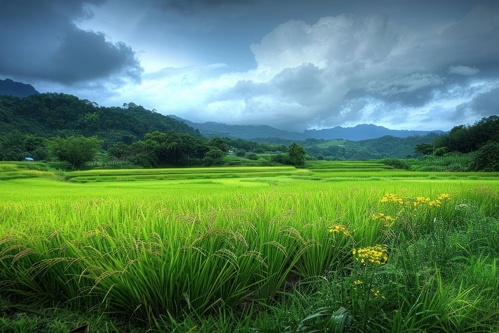 Rice field landscape outdoors nature.