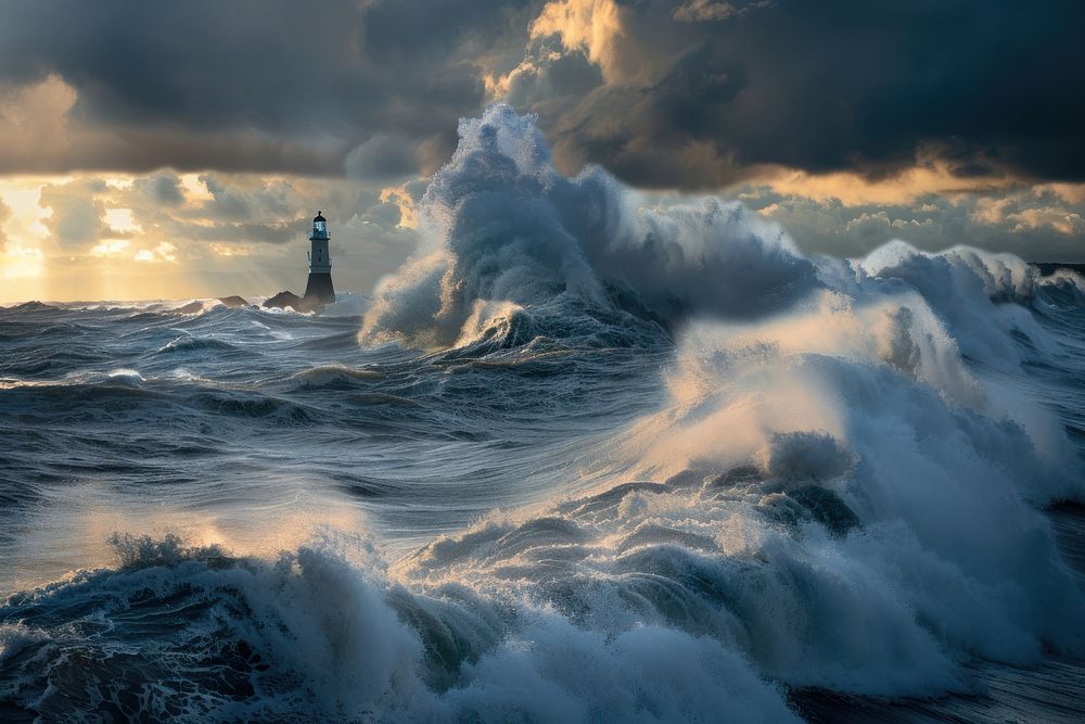 Rough sea lighthouse outdoors nature.