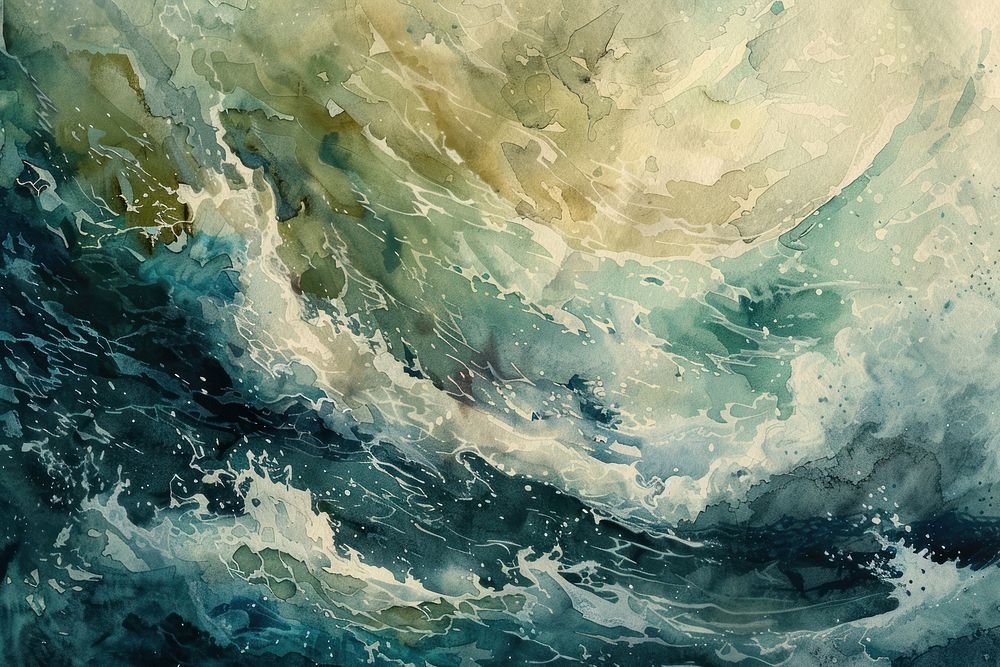 Rough sea watercolor painting nature ocean.