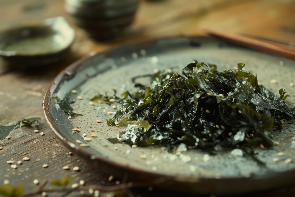 Seaweed dried salted on plate food vegetable freshness.