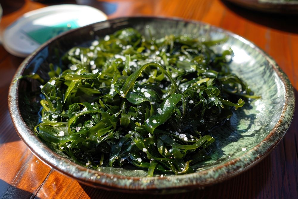 Seaweed dried salted on plate vegetable plant food.
