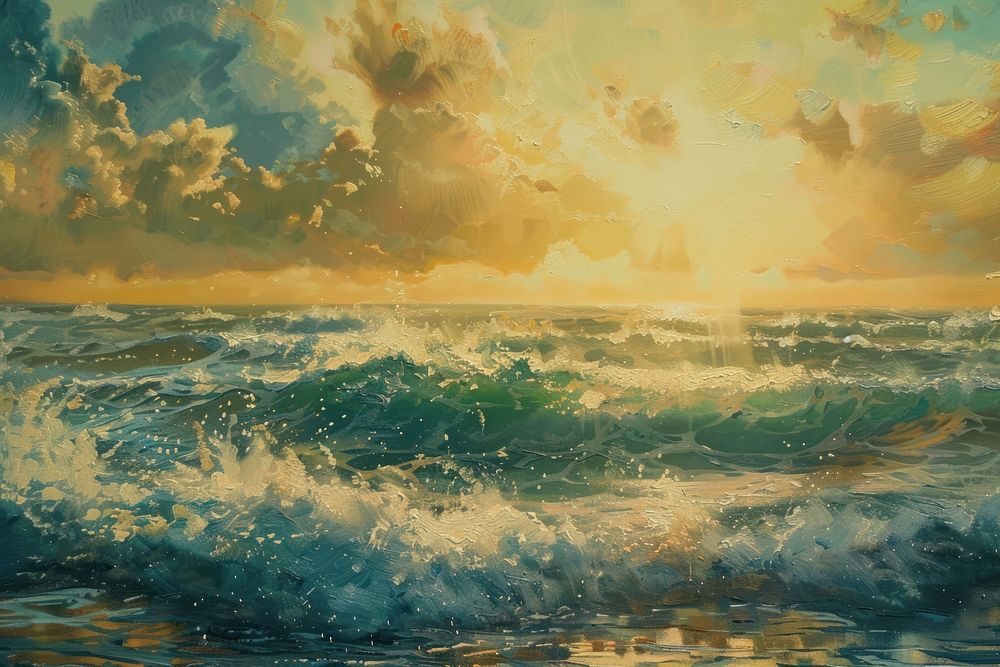 Sea at sunset landscape outdoors painting.