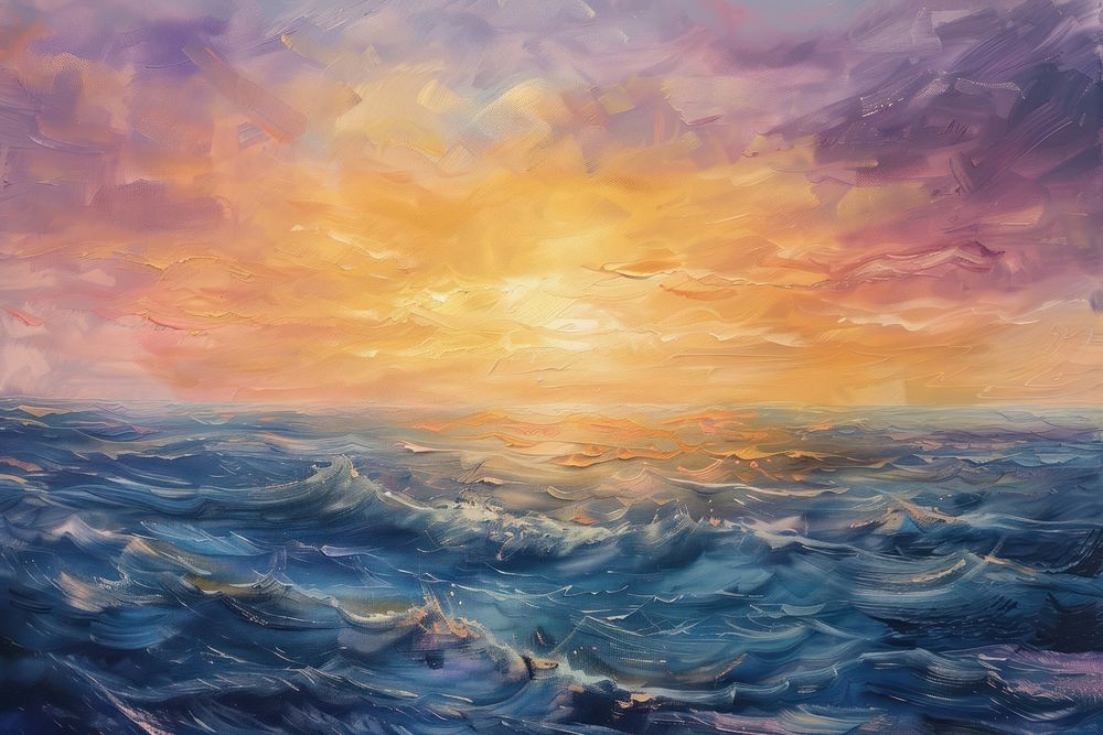 Sea at sunrise painting outdoors nature.