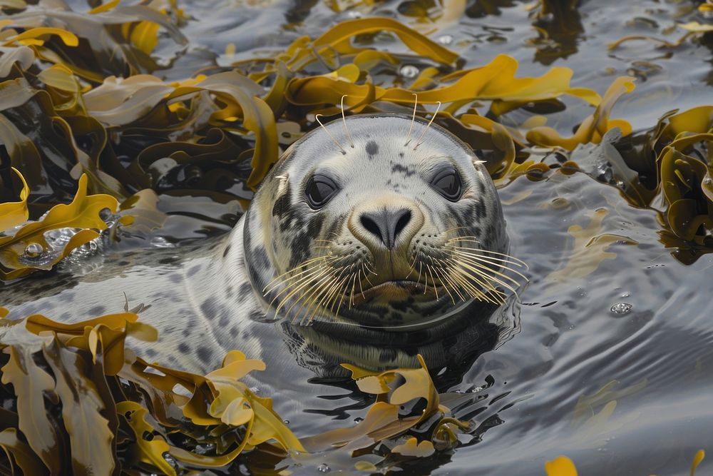 Seal in the sea with seaweeds wildlife animal mammal.