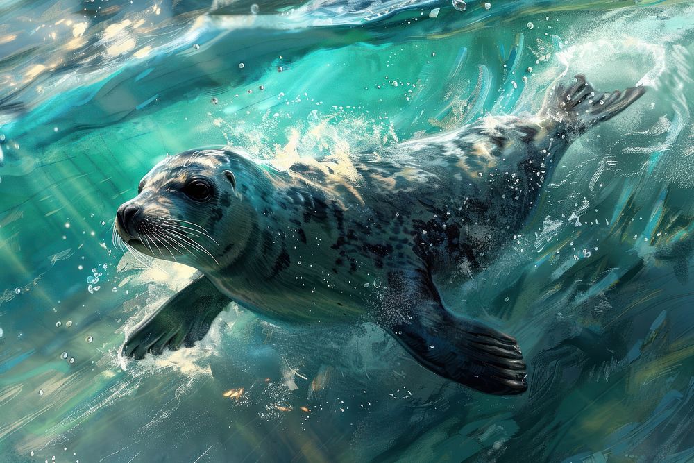 Seal swimming in the sea animal mammal fish.