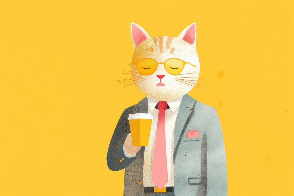 Cat businesspeople cup holding mammal.