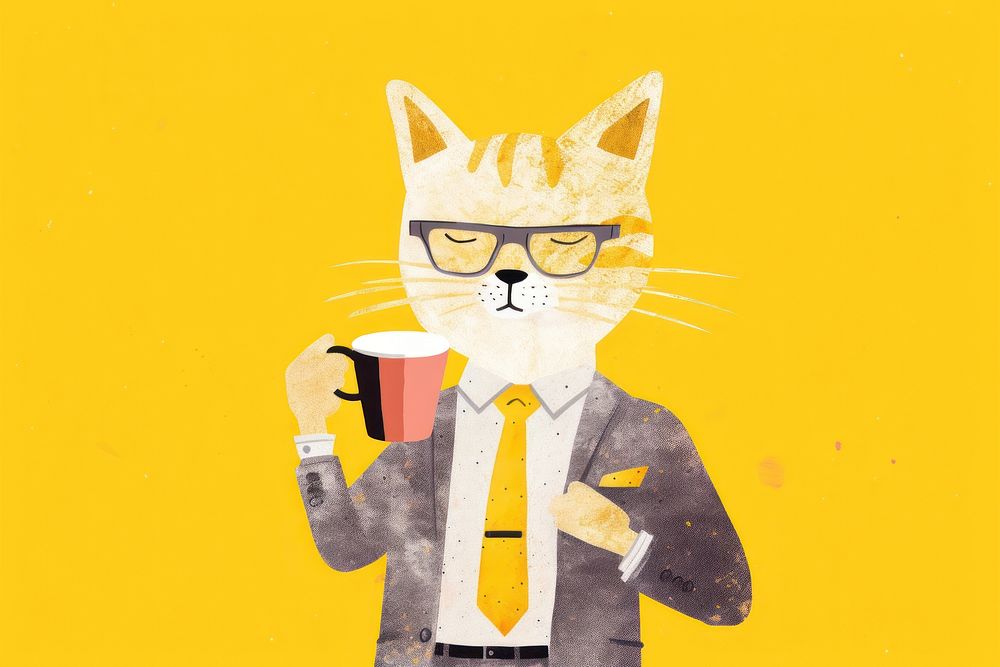 Cat businesspeople cup holding mammal.