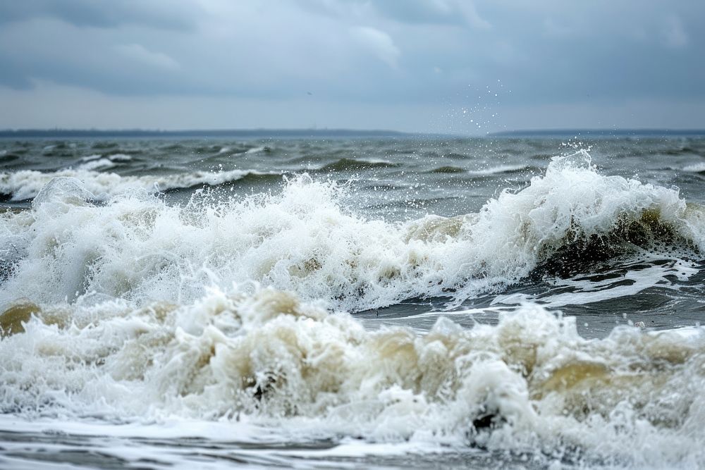 Strong sea waves outdoors horizon nature.