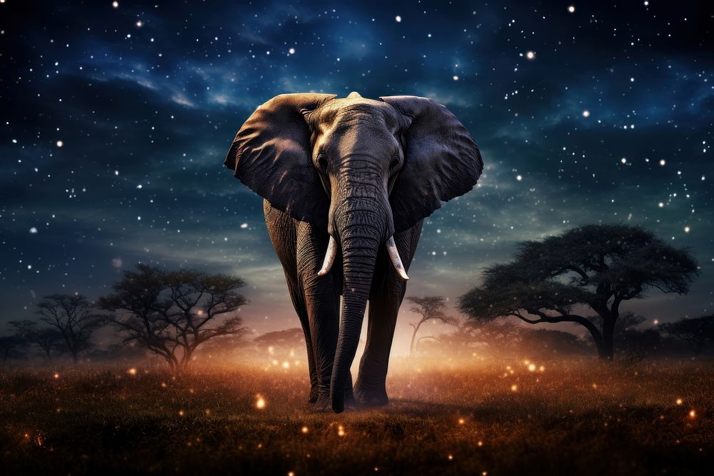Elephant walking night wildlife outdoors.