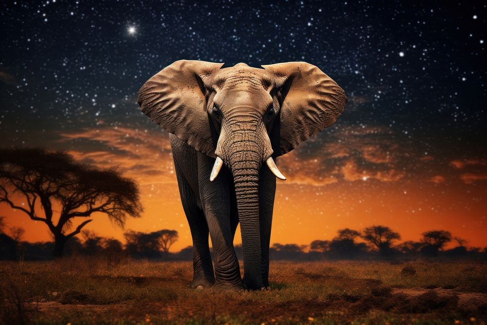 Elephant night astronomy wildlife.