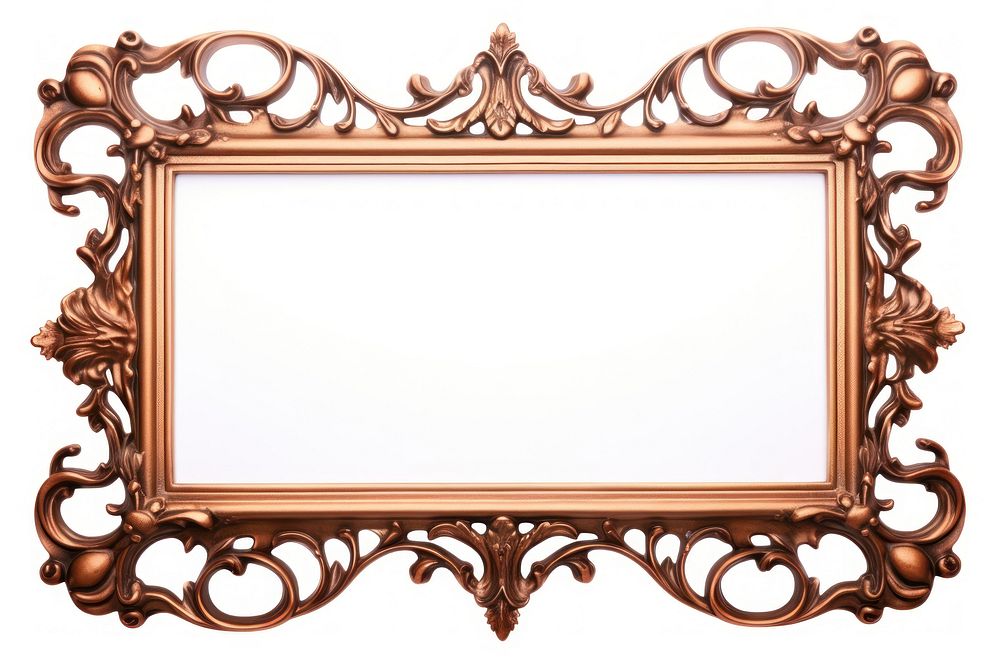 Copper mirror frame white background.