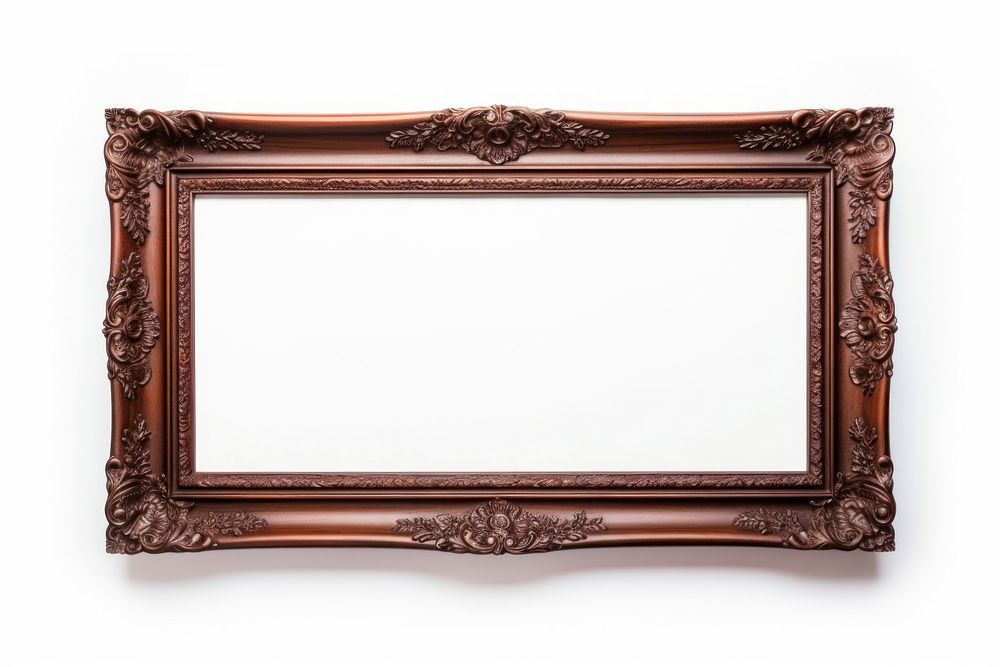 Mahogany wood mirror frame white background.