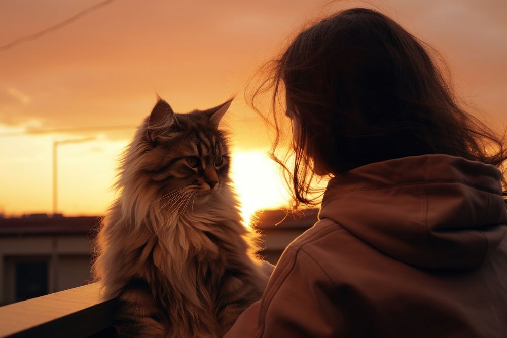 Person play with a cat photography portrait outdoors.
