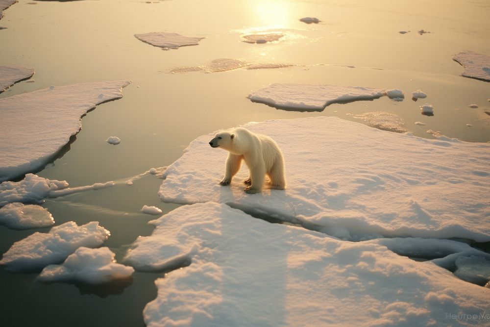 Skinny polar bear wildlife outdoors sunset.