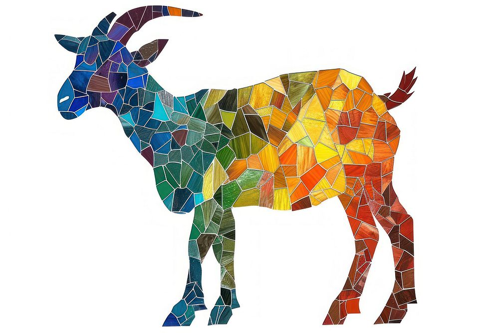 Mosaic tiles of goat livestock animal mammal.