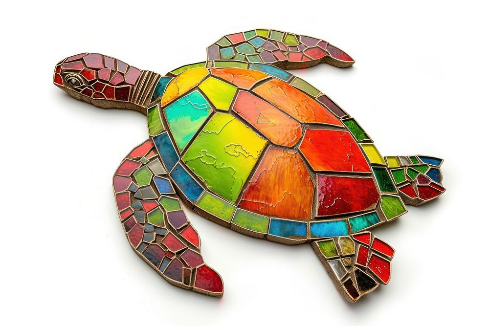 Mosaic tiles of turtle reptile animal white background.