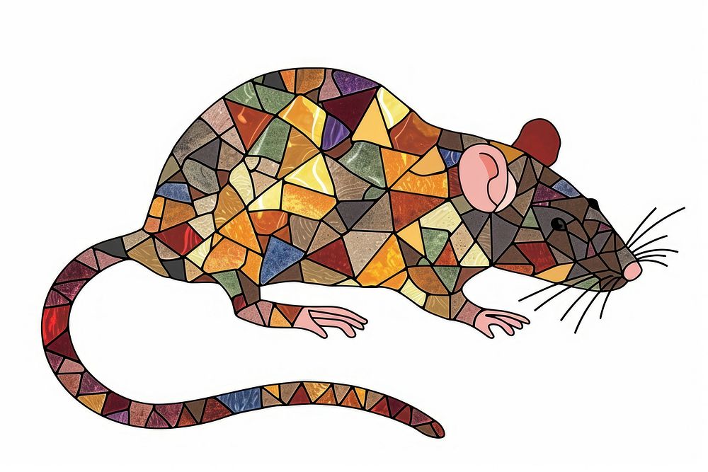 Mosaic tiles of rat animal mammal rodent.