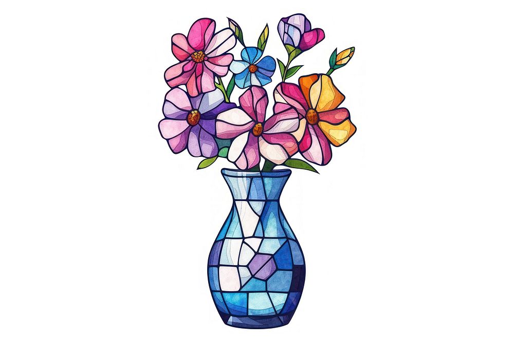 Mosaic tiles of flower vase glass plant art.