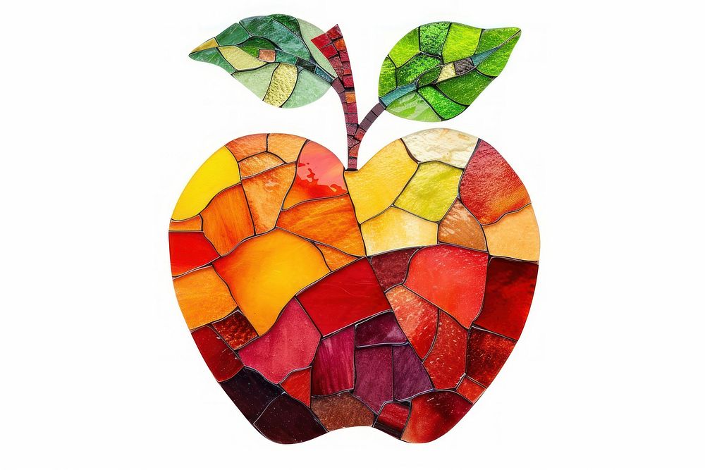 Mosaic tiles of apple shape glass leaf.