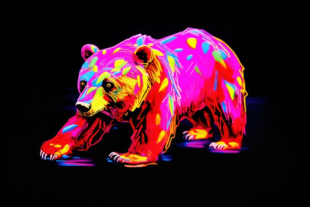 Black light oil painting of a bear purple mammal animal.