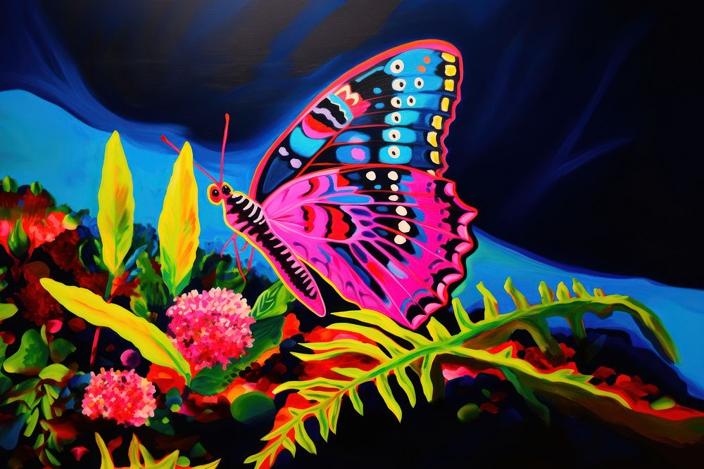 A butterfly painting purple outdoors.