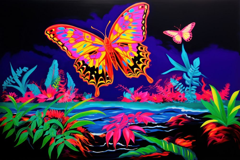 A butterfly painting purple outdoors.