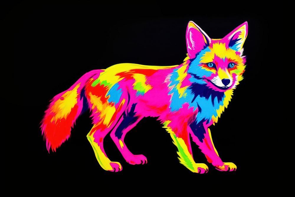 Black light oil painting of a fox mammal animal purple.