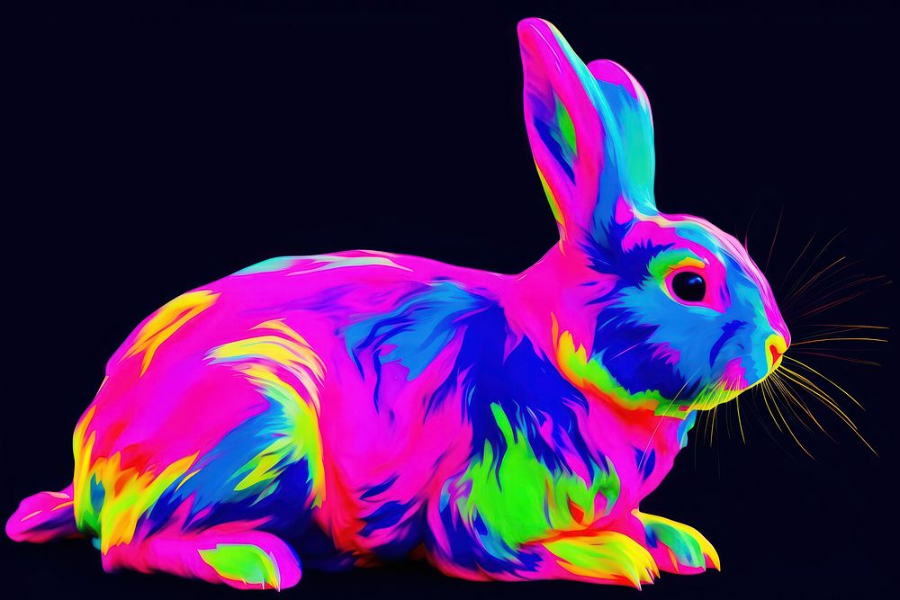 Black light oil painting of a rabbit animal mammal purple.