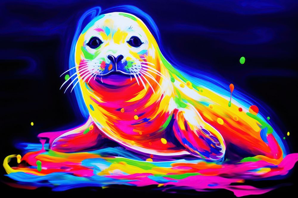 Black light oil painting of a seal animal mammal marine.