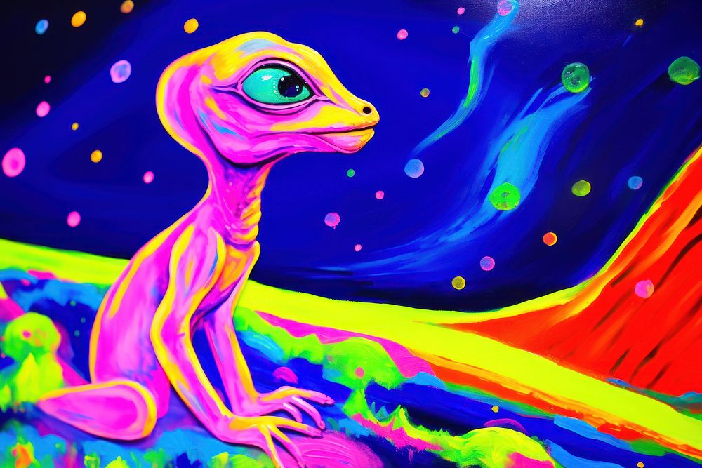 Alien painting purple dinosaur.