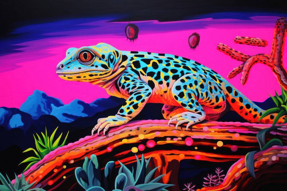 Leopard lizard wildlife painting reptile. | Premium Photo Illustration ...